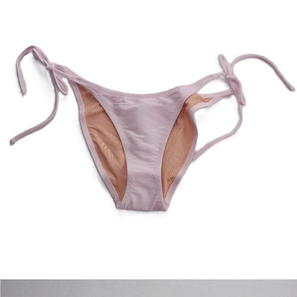 NWT J Crew Ribbed Curved Waist Cheeky String Bikini Bottom Pink - M - Picture 1 of 9